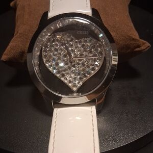 Guess U0113L6 Women's White Leather Band with Silver Analog Dial Watch